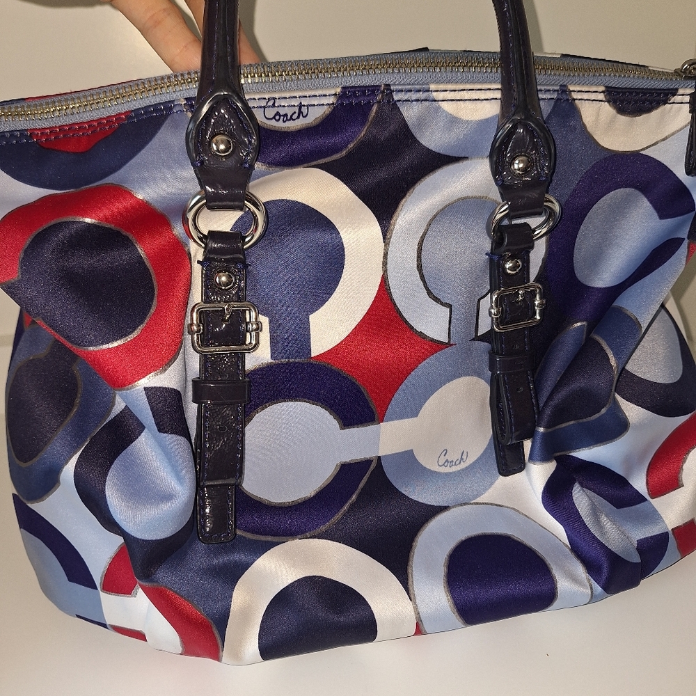 Coach Blue/Black/Red Madison Graphic Op Art Resort Sabrina Satchel EUC - Picture 3 of 4
